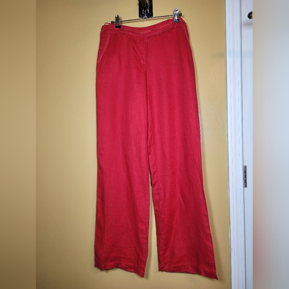 Per Una Red 100% Linen Wide Leg Pants Sz 10 - Picture 1 of 15